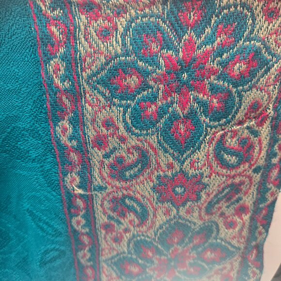 Time For Me Turquoise Brocade Kimono Boho Cardigan Fringe Size XL - Picture 6 of 12